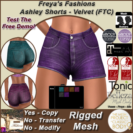 Freya's Fashions Ashley Velvet Shorts - RIGGED (Full Texture Change)