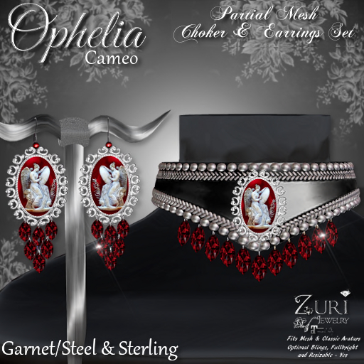 C- Zuri's Ophelia Cameo Set P-Mesh Garnet/Sterling-Steel V2