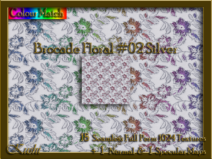 Brocade Floral #02 Silver Seamless Texture Set
