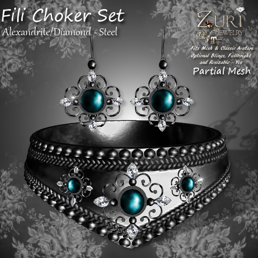 C. Zuri's Fili Choker Set - Alexandrite/Dia-Steel