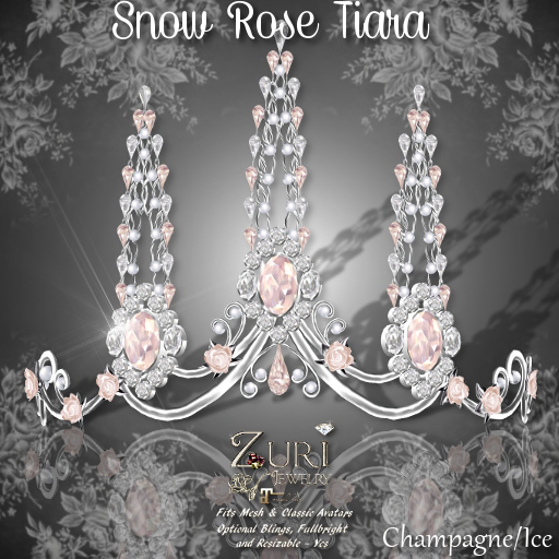 c Zuri Rayna - Snow Rose Tiara - Champagne/Ice