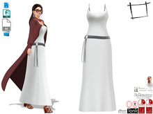 Dae Obj FBX For White Long Dress With Belt and Sphagetti Shoulder Straps Slink, Maitreya, Belleza