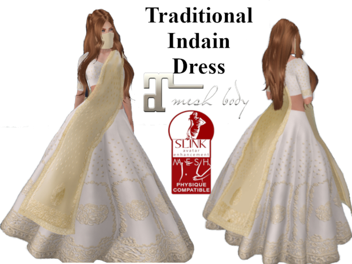 Second Life Marketplace - ~MV~ White & Gold Indian Dress ~Maitreya, LaraX &  Slink~