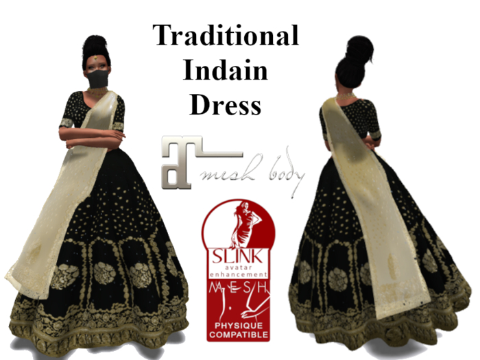 Second Life Marketplace - ~MV~ Black & Gold Indian Dress ~Maitreya & Slink~ Second Life Marketplace - ~MV~ Black & Gold Indian Dress ~Maitreya & Slink~
