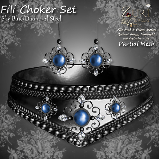 C. Zuri's Fili Choker Set P-Mesh Sky Blue/Diamond-Steel