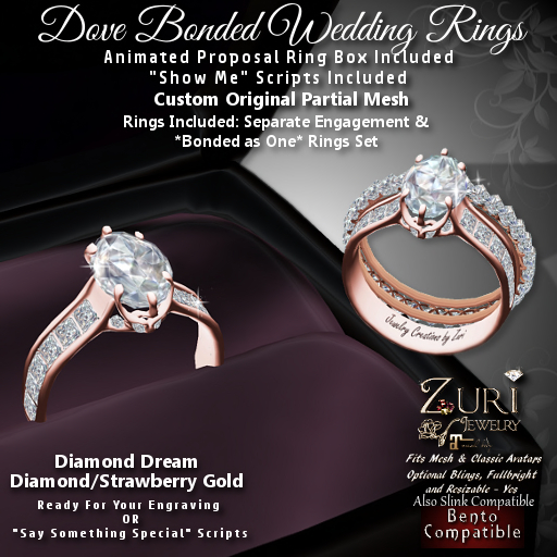 Transfer Zuri Rayna~Dove Bonded Wedding Rings Set-Diamond Dream