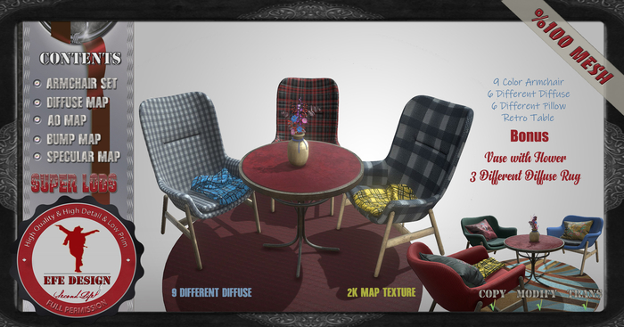 Retro Armchair Set Full Permission Efe Design