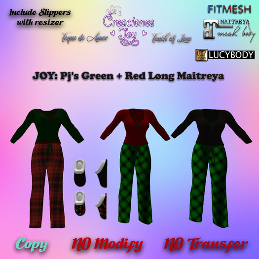 JOY: MAITREYA 3 PJ'S LONG RED GREEN