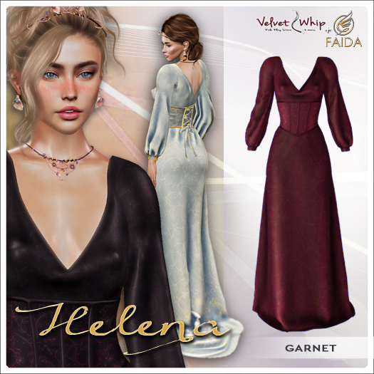 [V/W] + Faida - Helena Garnet - Medieval fantasy elegant gown with included jewelry set - Mesh dress