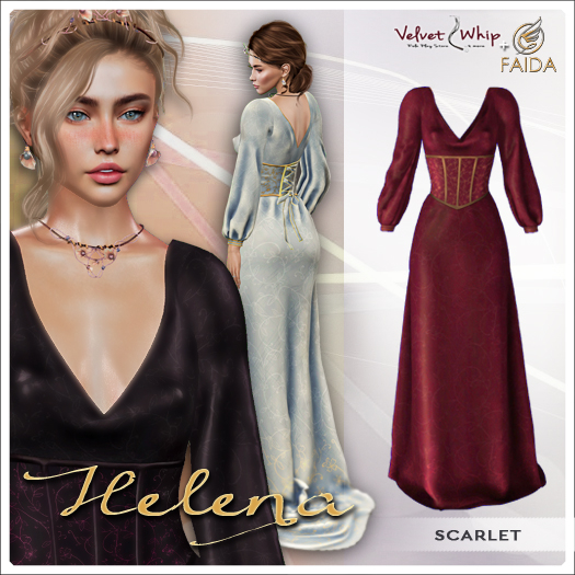 [V/W] + Faida - Helena Scarlet - Medieval fantasy elegant gown with included jewelry set - Mesh dress