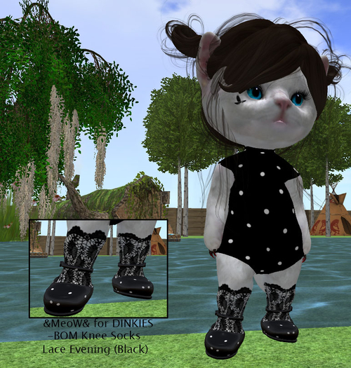 &MeoW& for DINKIES-BOM Knee Socks-Lace Evening (Black)