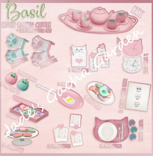 [BASIL] Kitten Kitchen Clutter // Pink Planter - Common 6