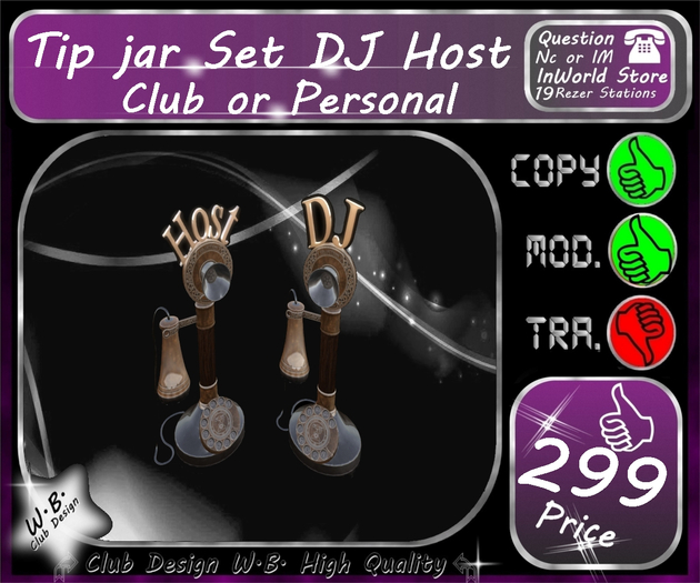 Second Life Marketplace - * NEW * Club Tip jar Set * or Personal Tip jar