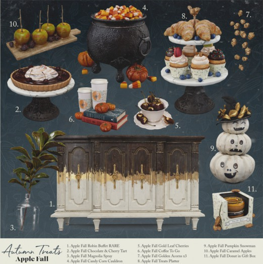 1. Apple Fall Robin Buffet Table RARE Autumn Treats