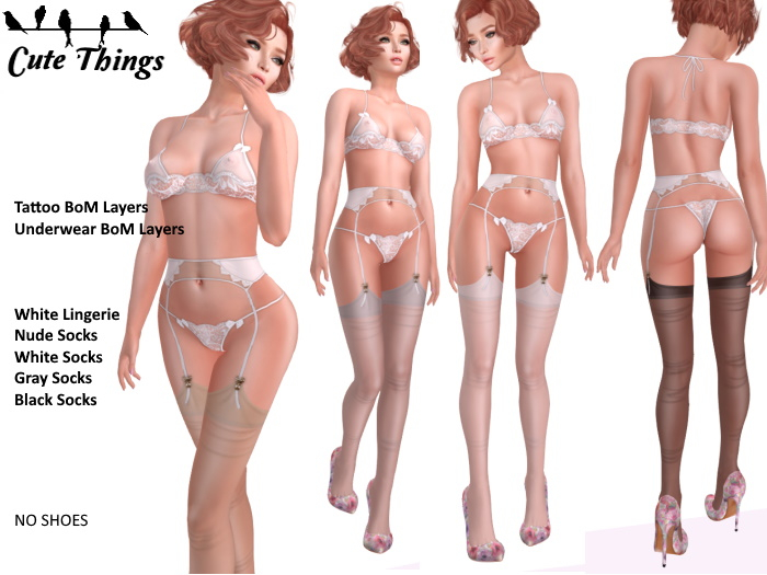 [CT] "Hello Sweety" Lingerie - White - BoM Layers - Nude, White, Gray, Black Socks DEMO