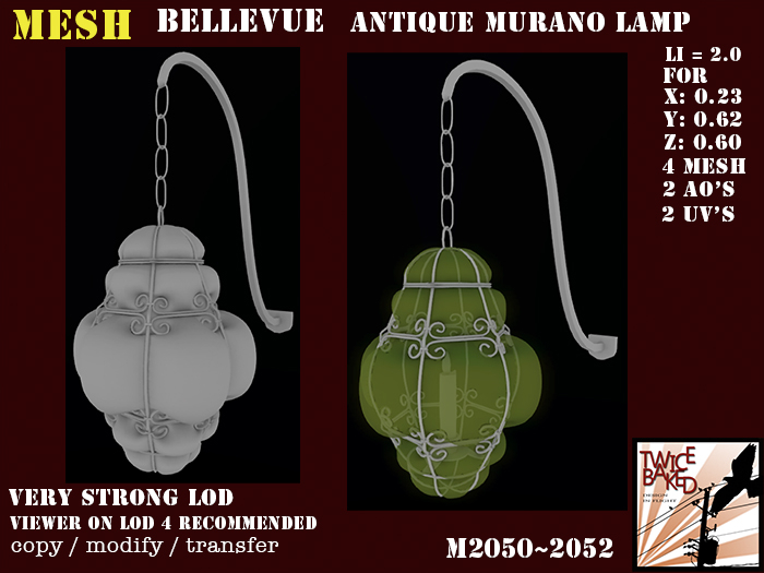"TB" Antique Murano lamp M2050 M2052