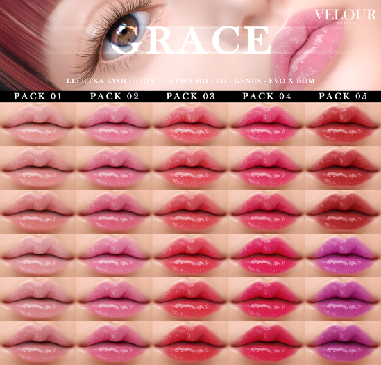 VELOUR: "Grace" HD Lips - Pack 05 (Lelutka Evolution)