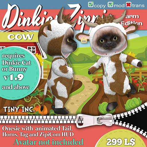 TINY INC. DINKIES ZIPPIE - Farm Edition - COW