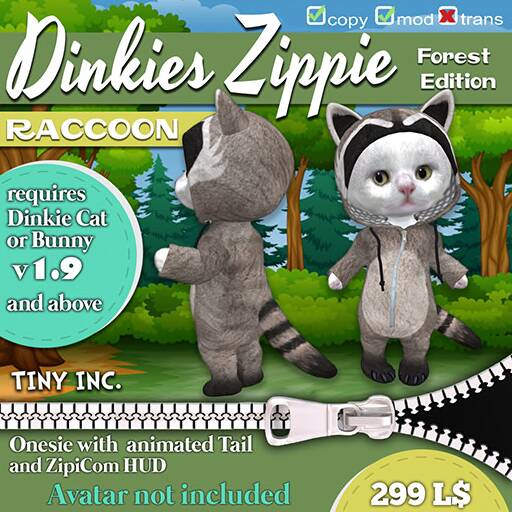 TINY INC. DINKIES ZIPPIE - Forest Edition - RACCOON