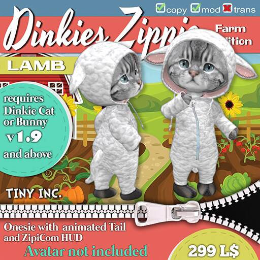 TINY INC. DINKIES ZIPPIE - Farm Edition -  LAMB 