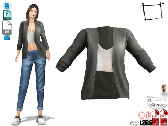 Dae Obj FBX For Female Casual Cardigan and Loose Top Slink, Maitreya, Legacy, Belleza, Tonic, Ocacin