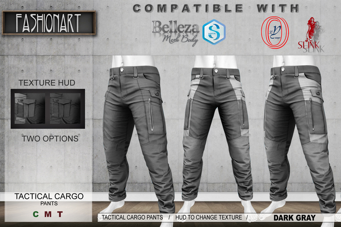 .:FASHIONART:. TACTICAL CARGO PANTS  -  DARK GRAY  - COMPATIBLE WITH GIANNI, JAKE, SLINK AND OCACIN