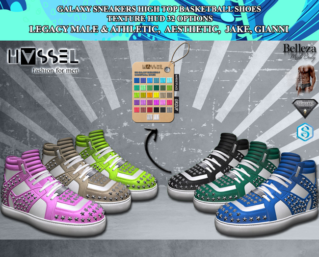 (HASSEL) PACK 32 GALAXY SNEAKERS BASKETBALL SHOES 338 AESTHETIC, LEGACY MALE & ATHLETIC, BELLEZA JAKE, SIGNATURE GIANNI