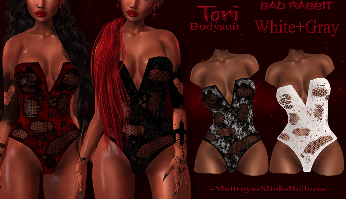 .:Bad Rabbit:. Tori Bodysuit White+Gray