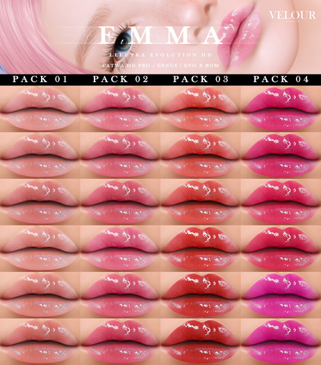 VELOUR: "Emma" HD Lips - Pack 01 (Lelutka Evolution)