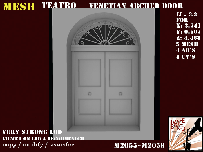 "TB" teatro series;  Venetian arched door M2055 M2059