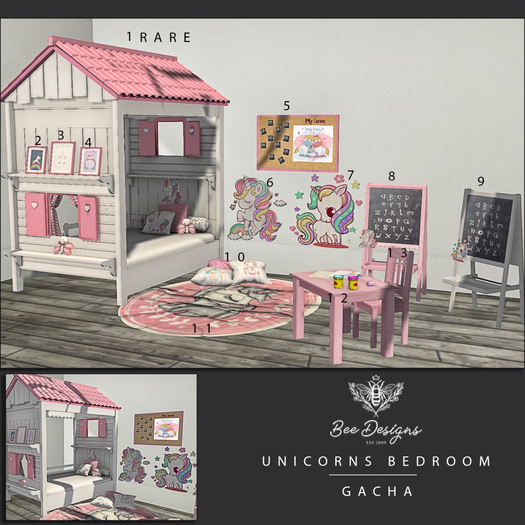 Bee Designs Unicorns Bedroom gacha 1 RARE