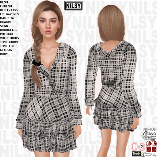 CHECK RUFFLED DRESS,ALL BODIES