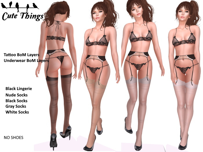 [CT] "Hello Sweety" Lingerie - Black - BoM Layers - Nude, White, Gray, Black Socks  DEMO