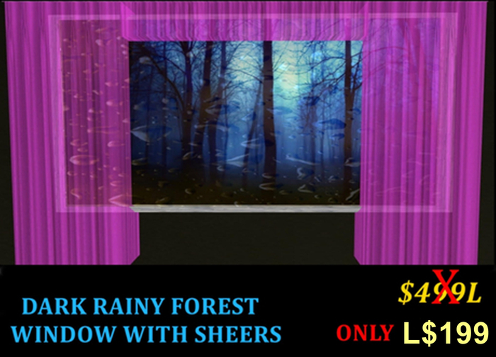 RAINY WINDOW IN THE FOREST WITH SHEER CURTAINS-PINK PURPLE