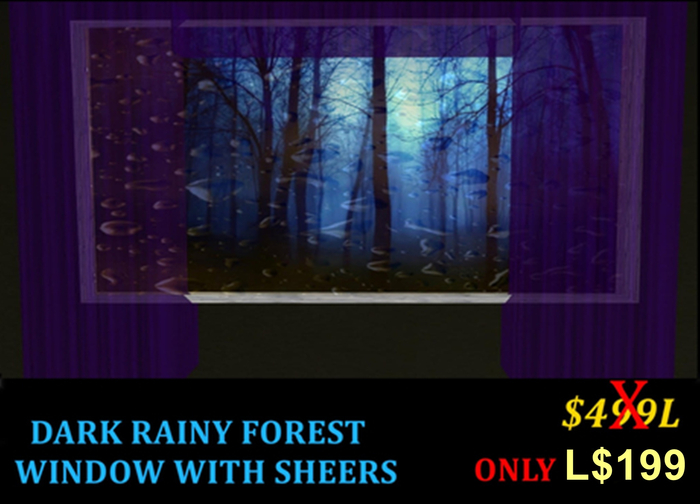 RAINY WINDOW IN THE FOREST WITH SHEER CURTAINS-PURPLE