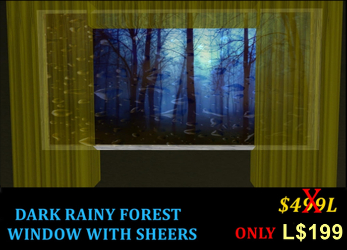 RAINY WINDOW IN THE FOREST WITH SHEER CURTAINS-GOLD