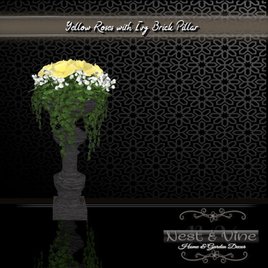 Yellow Roses with Ivy Brick Pillar