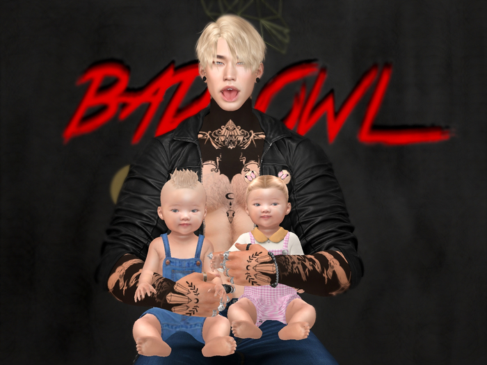 OWL POSES- TWINS WITH DADDY