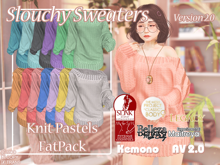 {MB} {FatPack} Slouchy Sweater Knit Pastel Colors
