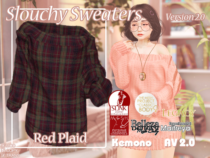 {MB} Slouchy Sweater Red Plaid
