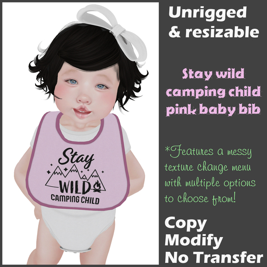 [Back to Basics] Stay wild camping child pink bib