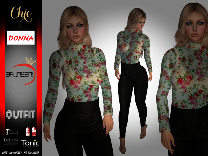 Brunsen Couture - Donna Outfit Shirt Flowers Black Pants