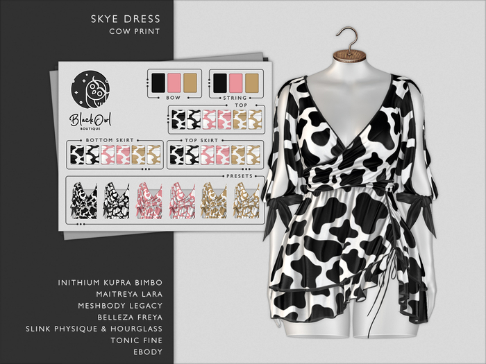 Black Owl - Skye - Cow Print - Dress & HUD