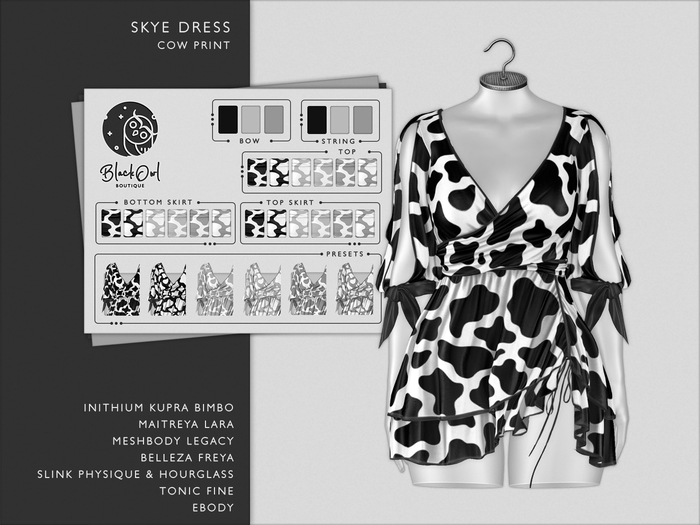 Black Owl - Skye - Cow Print - Dress & HUD DEMO