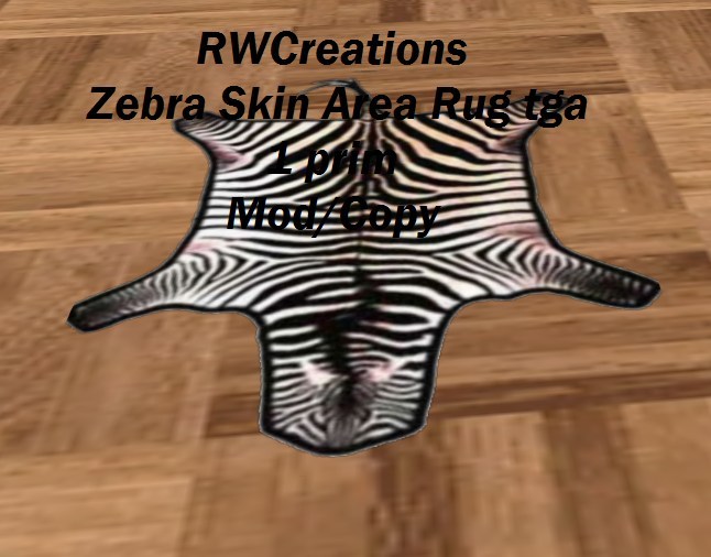 Zebra Skin Area Rug - nice (boxed)(Boxed)(square prim rug)  