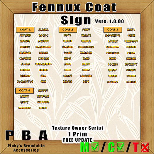 Fennux Coat Sign Vers. 1