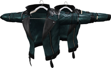 Teal Black Leather Biker Jacket