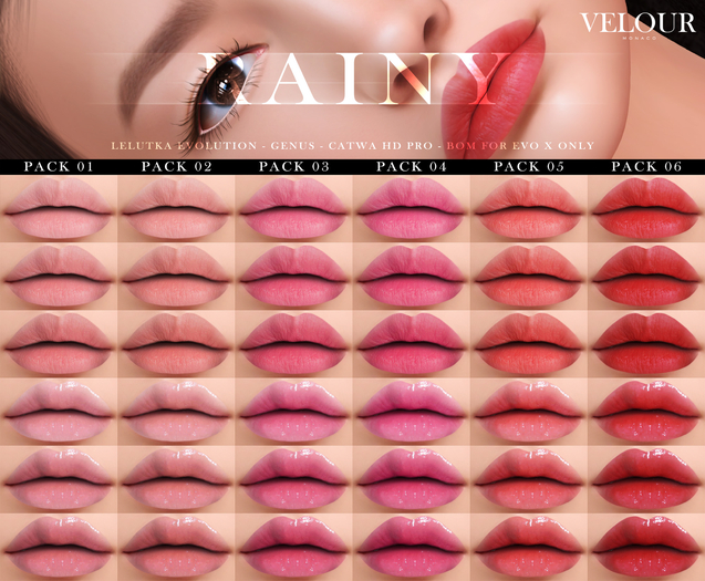 VELOUR: "Rainy" HD Lips - Pack 02 (Lelutka Evolution)