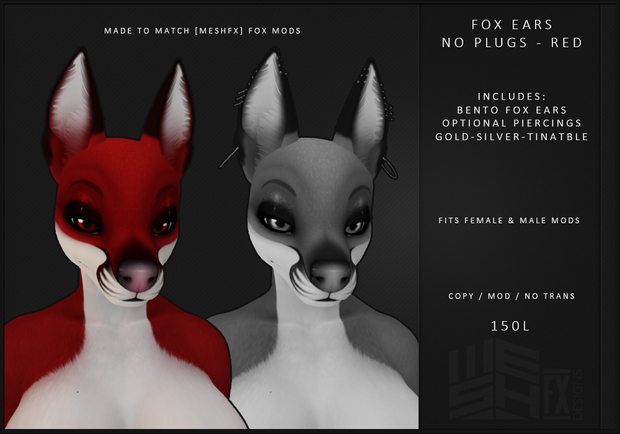 [MeshFX] FOX EARS - NO PLUGS - RED
