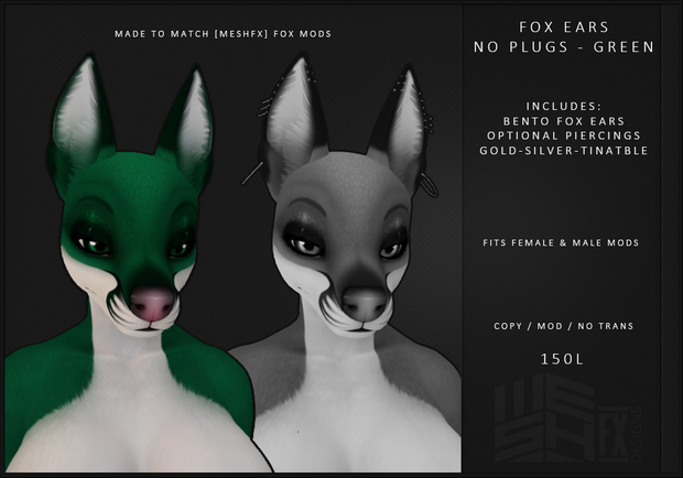 [MeshFX] FOX EARS - NO PLUGS - GREEN